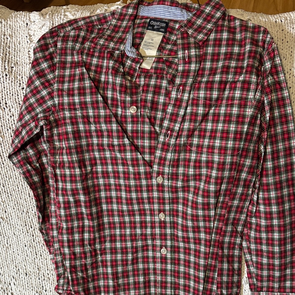 OshKosh B'gosh Red and Green Plaid Kids Button-Down Shirt